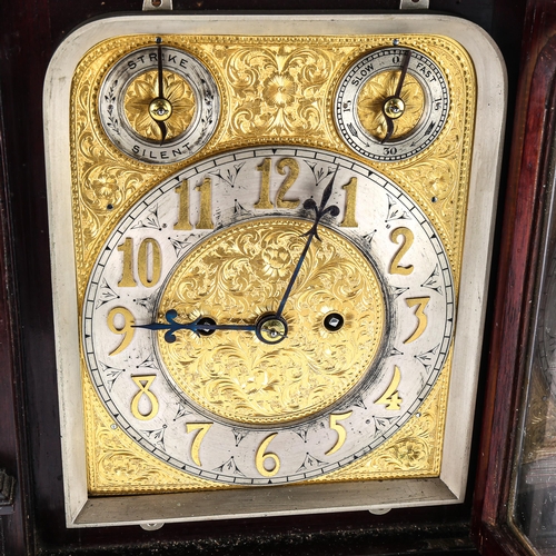 74 - A late 19th/early 20th century German mahogany architectural 8-day bracket clock, rectangular brass ... 