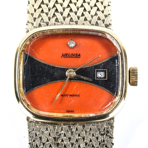 84 - HELOISA - a lady's Vintage silver-gilt automatic bracelet watch, orange and black dial with sweep ce... 