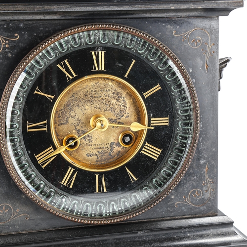 88 - A 19th century slate and bronze 3-piece 8-day clock garniture, by J Collbran, retailed by T Martin o... 