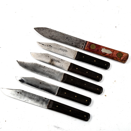 1206 - A set of Hill & Son skimming knives, circa 1900, in leather roll, and an Eldorado Green River knife,... 