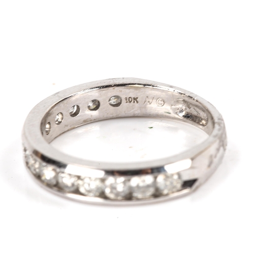 358 - A modern 9ct white gold diamond half eternity ring, set with modern round brilliant-cut diamonds, to... 