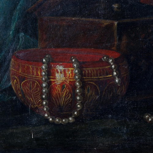 1510 - A late 19th/early 20th century oil on canvas, still life study, unsigned, 32cm x 42cm, framed