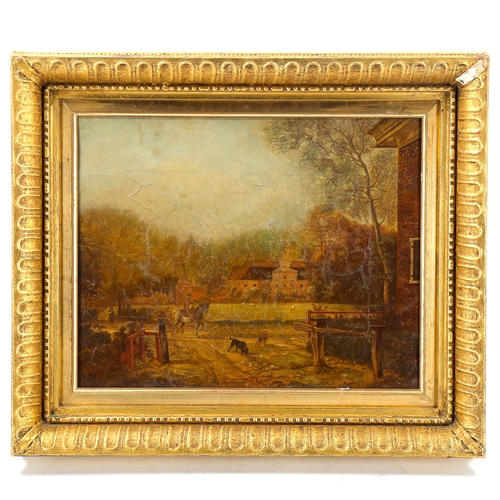 1517 - 19th century oil on canvas, view towards a country house, unsigned, 30cm x 38cm, framed