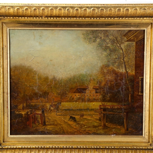 1517 - 19th century oil on canvas, view towards a country house, unsigned, 30cm x 38cm, framed