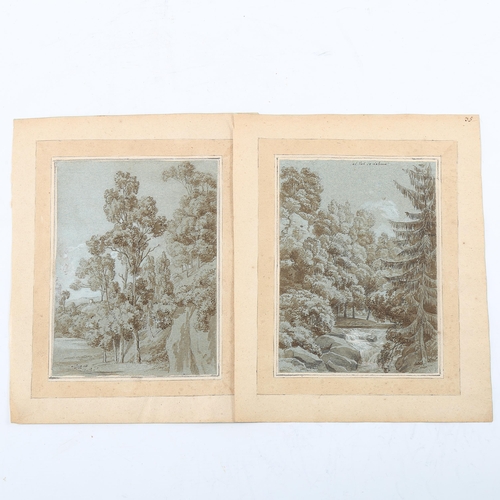 1521 - 18th century Italian School, 2 sepia watercolours on laid and watermarked blue paper, trees in lands... 