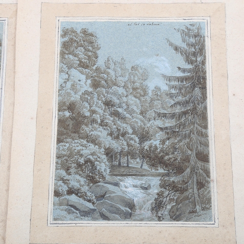 1521 - 18th century Italian School, 2 sepia watercolours on laid and watermarked blue paper, trees in lands... 