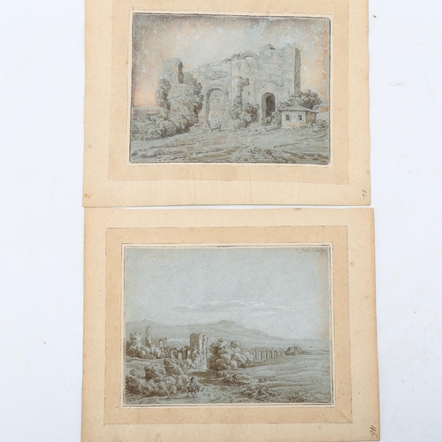 1522 - 18th century Italian School, 2 sepia watercolours on laid and watermarked blue paper, ruins in exten... 