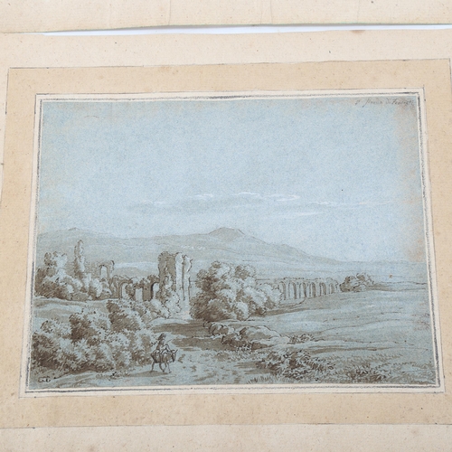 1522 - 18th century Italian School, 2 sepia watercolours on laid and watermarked blue paper, ruins in exten... 