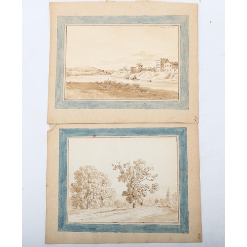 1524 - 18th century Italian School, 2 sepia watercolours on wove paper, landscape views, 14cm x 22cm, unfra... 