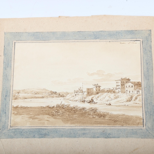 1524 - 18th century Italian School, 2 sepia watercolours on wove paper, landscape views, 14cm x 22cm, unfra... 