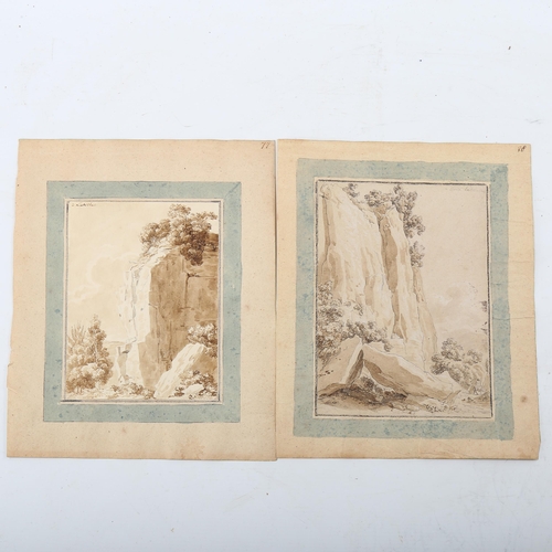 1525 - 18th century Italian School, 2 sepia watercolours on wove paper, rock studies, unsigned, largest 21c... 