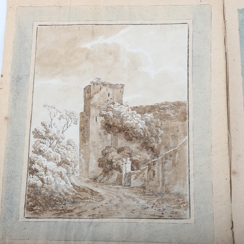 1526 - 18th century Italian School, 2 sepia watercolours on laid paper, ruined building and tree study, uns... 