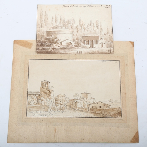 1527 - 18th/19th century Italian School, 2 sepia watercolours on wove paper, Italian buildings, largest 13c... 