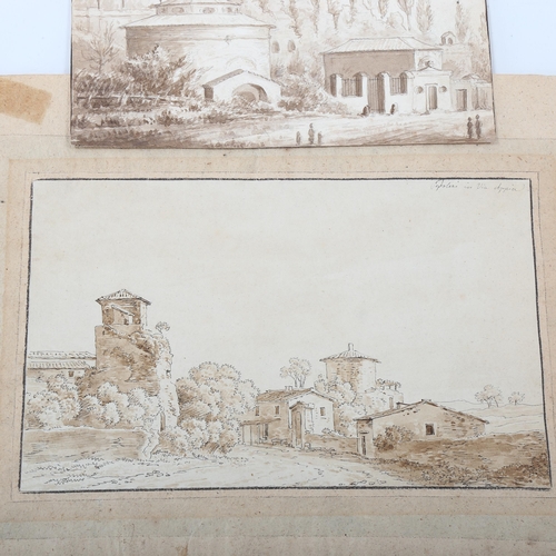 1527 - 18th/19th century Italian School, 2 sepia watercolours on wove paper, Italian buildings, largest 13c... 