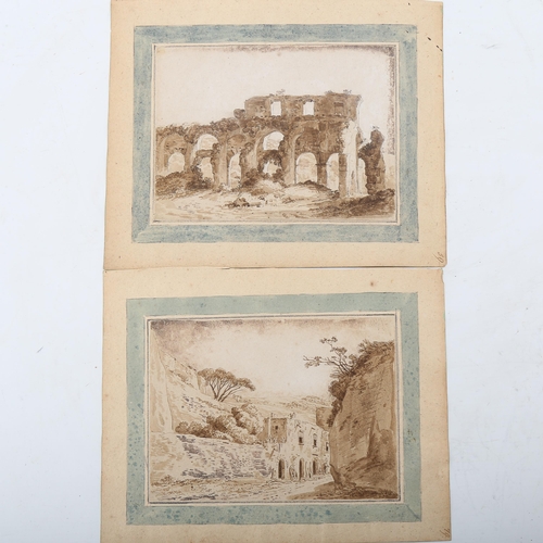 1529 - 18th century Italian School, 2 sepia watercolours on wove paper, ruined building, unsigned, 15cm x 2... 