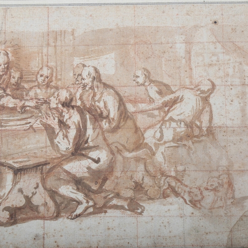 1530 - Carlo Maratti (1925 - 1713), sepia watercolour, sketch on paper, the last supper, 17cm x 30cm, unfra... 