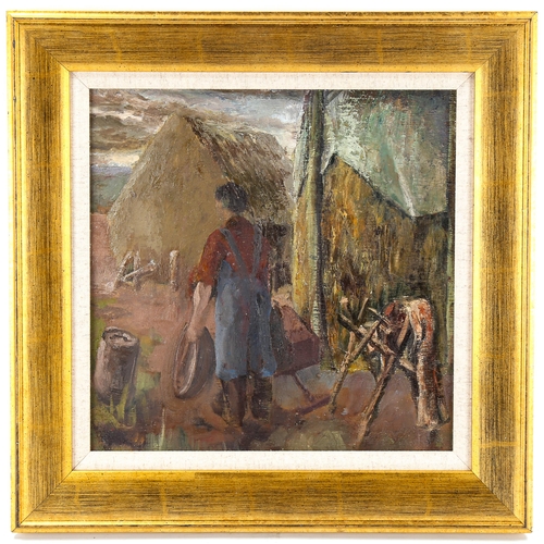 1540 - Helmut Petzsch (1920 - 2008), oil on board, farmer, 35cm x 35cm, framed