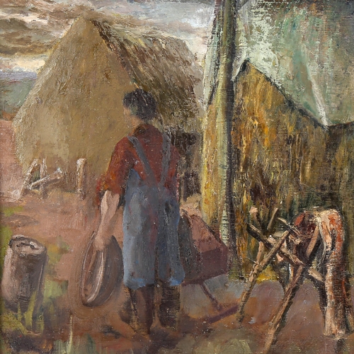 1540 - Helmut Petzsch (1920 - 2008), oil on board, farmer, 35cm x 35cm, framed