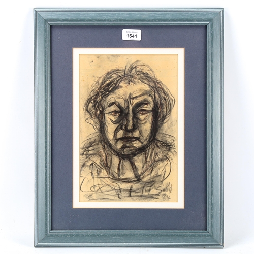 1541 - Dr Gerald Moore (1916 - 2018), charcoal on paper, self portrait, signed, 30cm x 20cm, framed