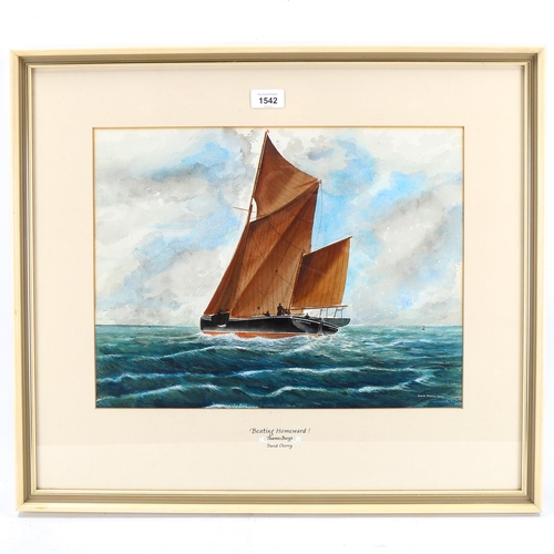 1542 - David Cherry, watercolour, Thames barge, signed and dated 1972, 33cm x 43cm, framed