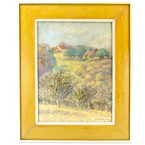 1543 - J D Simpson, oil on board, farm landscape, signed, 60cm x 44cm, framed