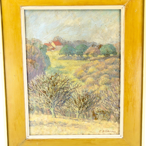 1543 - J D Simpson, oil on board, farm landscape, signed, 60cm x 44cm, framed