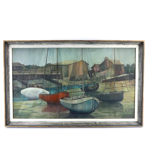 1544 - Geoffrey White, oil on canvas, Solent Haven, signed, 60cm x 100cm, framed