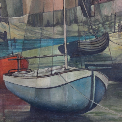 1544 - Geoffrey White, oil on canvas, Solent Haven, signed, 60cm x 100cm, framed