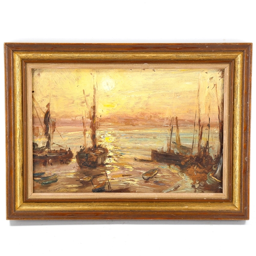 1547 - Henry Mitton Wilson (1873 - 1923), oil on panel, low tide Margate Harbour, signed, 15cm x 23cm, fram... 