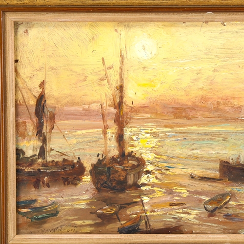 1547 - Henry Mitton Wilson (1873 - 1923), oil on panel, low tide Margate Harbour, signed, 15cm x 23cm, fram... 