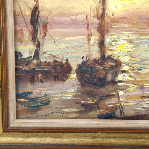 1547 - Henry Mitton Wilson (1873 - 1923), oil on panel, low tide Margate Harbour, signed, 15cm x 23cm, fram... 