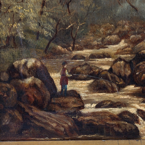 1549 - 19th century oil on canvas, mountain stream, indistinctly signed, 36cm x 25cm, framed