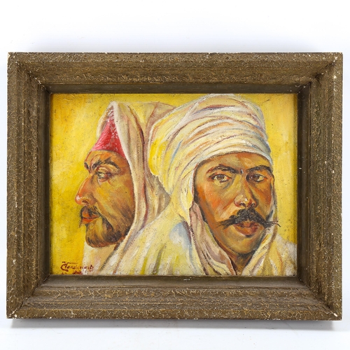 1552 - C Vandewast?, oil on canvas, portrait of Arab men, indistinctly signed, 30cm x 40cm, framed