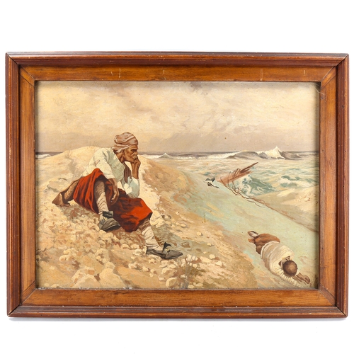 1553 - Early 20th century oil on board, shipwreck, signed with monogram, dated '38, 48cm x 66cm, framed