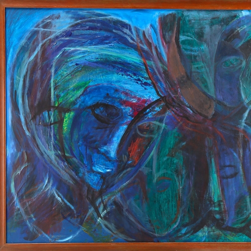 1554 - Gerda Cohen, oil on board, surrealist composition, signed, 60cm x 82cm, framed