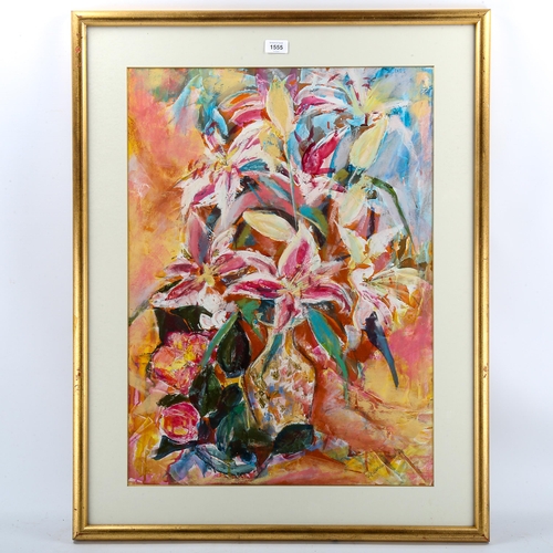 1555 - Susanna Bailey, watercolour gouache, still life, signed, 70cm x 51cm, framed