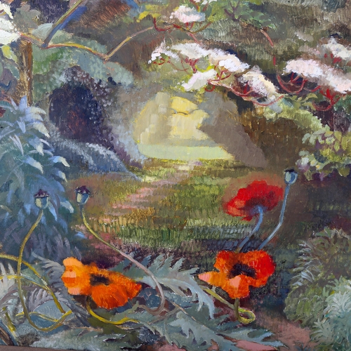 1557 - Gertrude Franklin White, oil on board, summertime, signed and dated 1976, 60cm x 100cm, framed