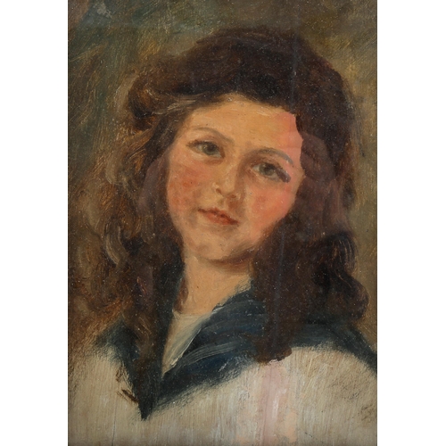 1559 - Early 20th century oil on board, portrait of a girl, unsigned, 21cm x 15cm, framed