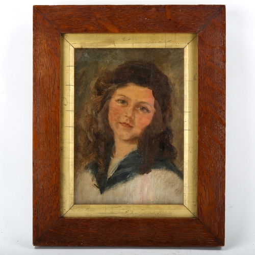 1559 - Early 20th century oil on board, portrait of a girl, unsigned, 21cm x 15cm, framed