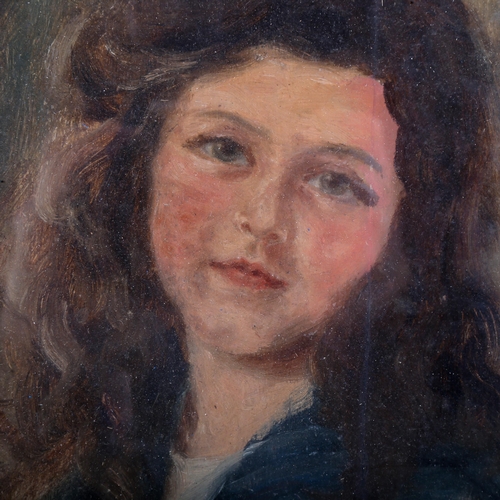 1559 - Early 20th century oil on board, portrait of a girl, unsigned, 21cm x 15cm, framed