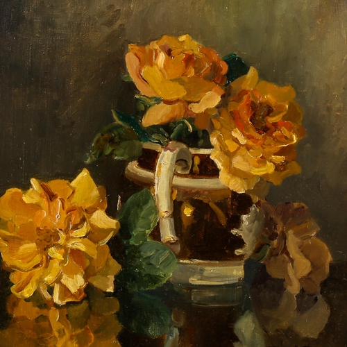 1560 - Lady Freda Blois (1880 - 1963), oil on canvas board, yellow roses, signed, 30cm x 28cm, framed