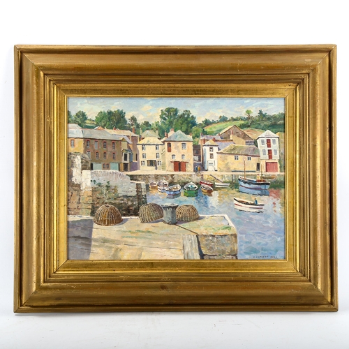 1563 - Walter Lambert Bell (1904 - 1983), oil on board, Mevagissey Harbour Cornwall, signed, 30cm x 40cm, f... 