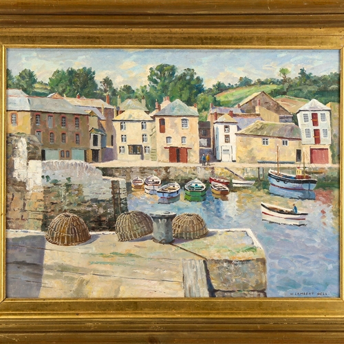 1563 - Walter Lambert Bell (1904 - 1983), oil on board, Mevagissey Harbour Cornwall, signed, 30cm x 40cm, f... 