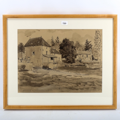 1569 - Alastair Flattely (1922 - 2009), 2 ink and wash drawings, country cottages, signed, largest 38cm x 5... 