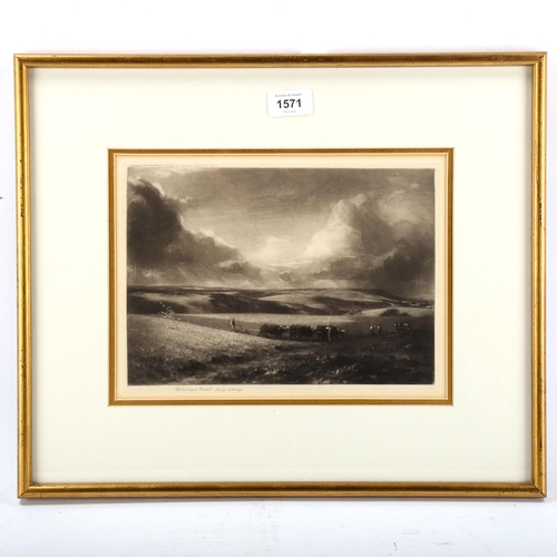 1571 - Norman Hirst (1862 - 1956), mezzotint, ploughing on the South Downs, signed in pencil, published 192... 