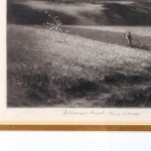 1571 - Norman Hirst (1862 - 1956), mezzotint, ploughing on the South Downs, signed in pencil, published 192... 