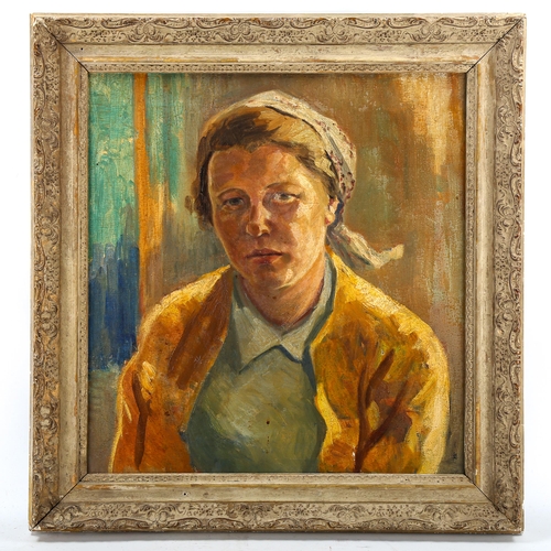 1575 - Bernard Frenkl, mid-20th century oil on canvas, portrait of Gerda Frenkl, inscribed verso, 48cm x 45... 