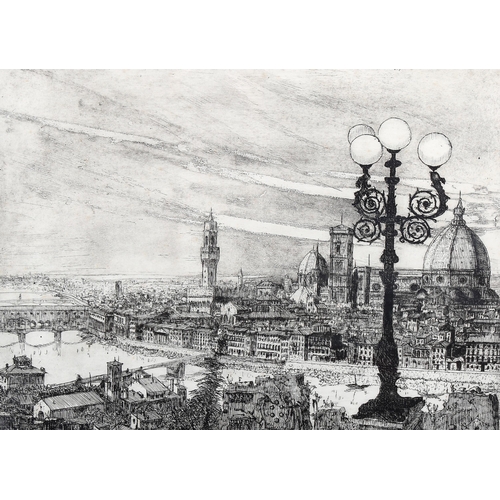 1576 - A pair of etchings, views of Florence and Genoa, signed in pencil, plate 37cm x 49cm, framed