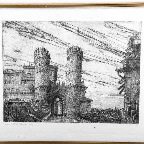 1576 - A pair of etchings, views of Florence and Genoa, signed in pencil, plate 37cm x 49cm, framed