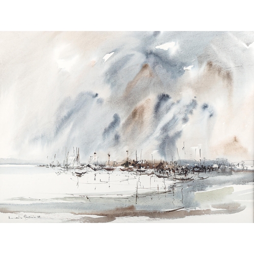 1577 - Leslie Goodwin, watercolour, Bosham Harbour, signed and dated 1973, 42cm x 54cm, framed